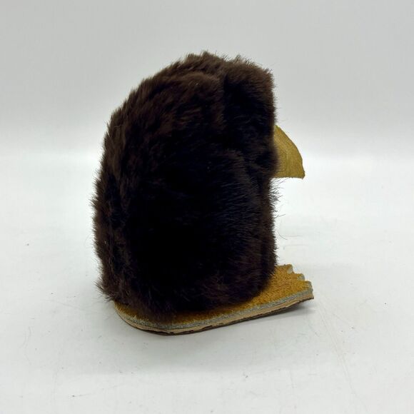 Fur & Leather Bird Animal Made in Poland 3” Vintage Green Eyes - Picture 4 of 6